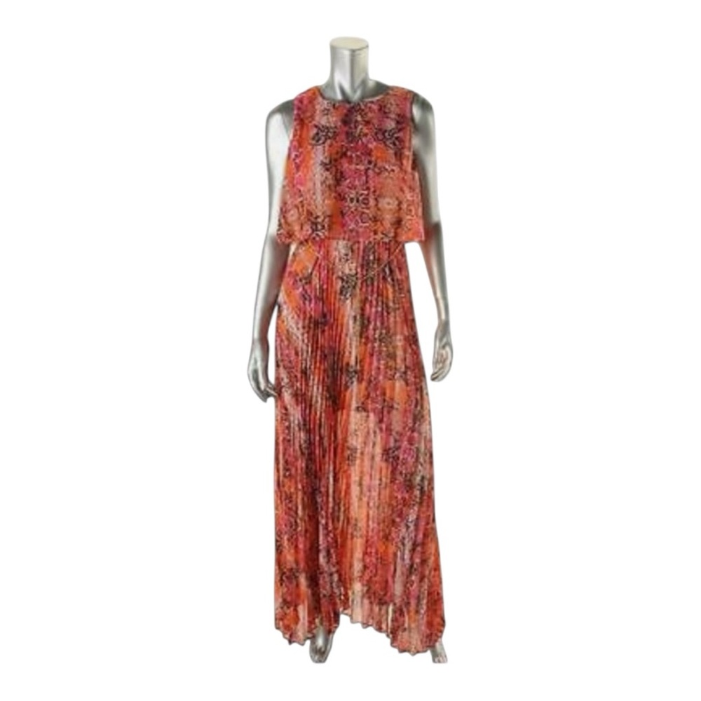 Calvin Klein Pleated Orange Pink Halter Sundress